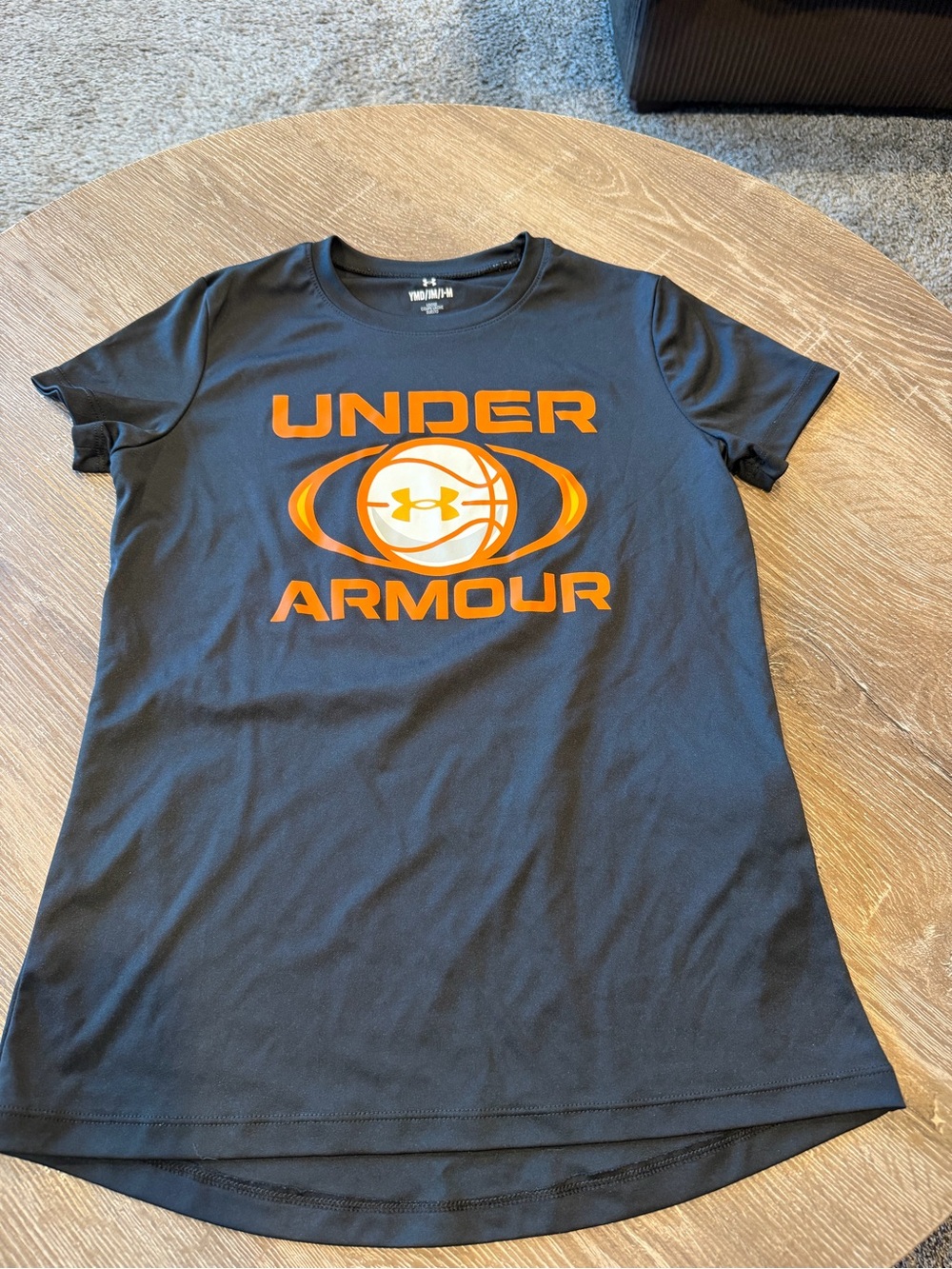 Girl’s Under Armour Black Athletic T-Shirt with Orange Logo